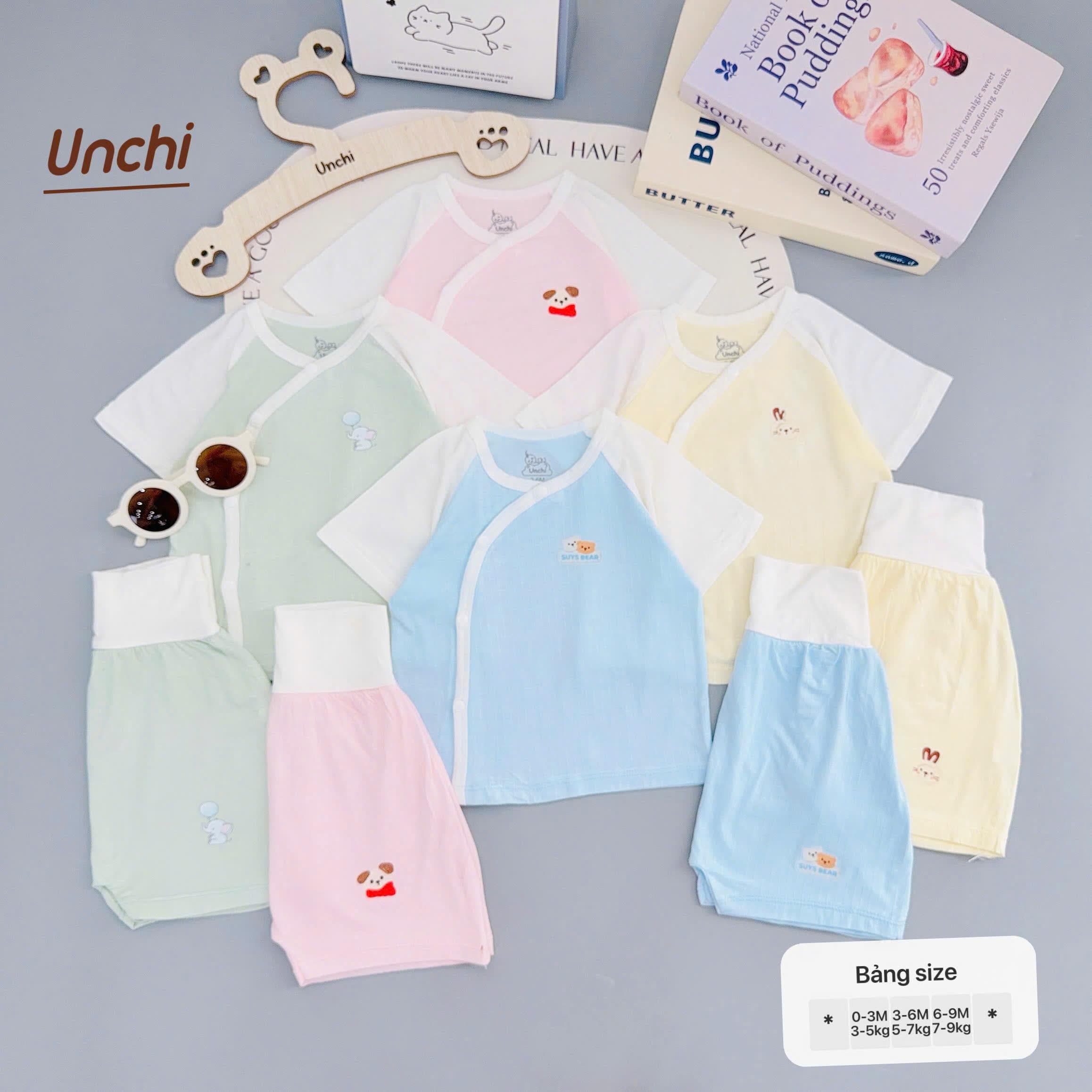 Bộ Sơ Sinh Cộc Tay UNCHI Cạp Cao chất liệu Bambo sợi tre Vân Mềm thoáng mát - ảnh 4