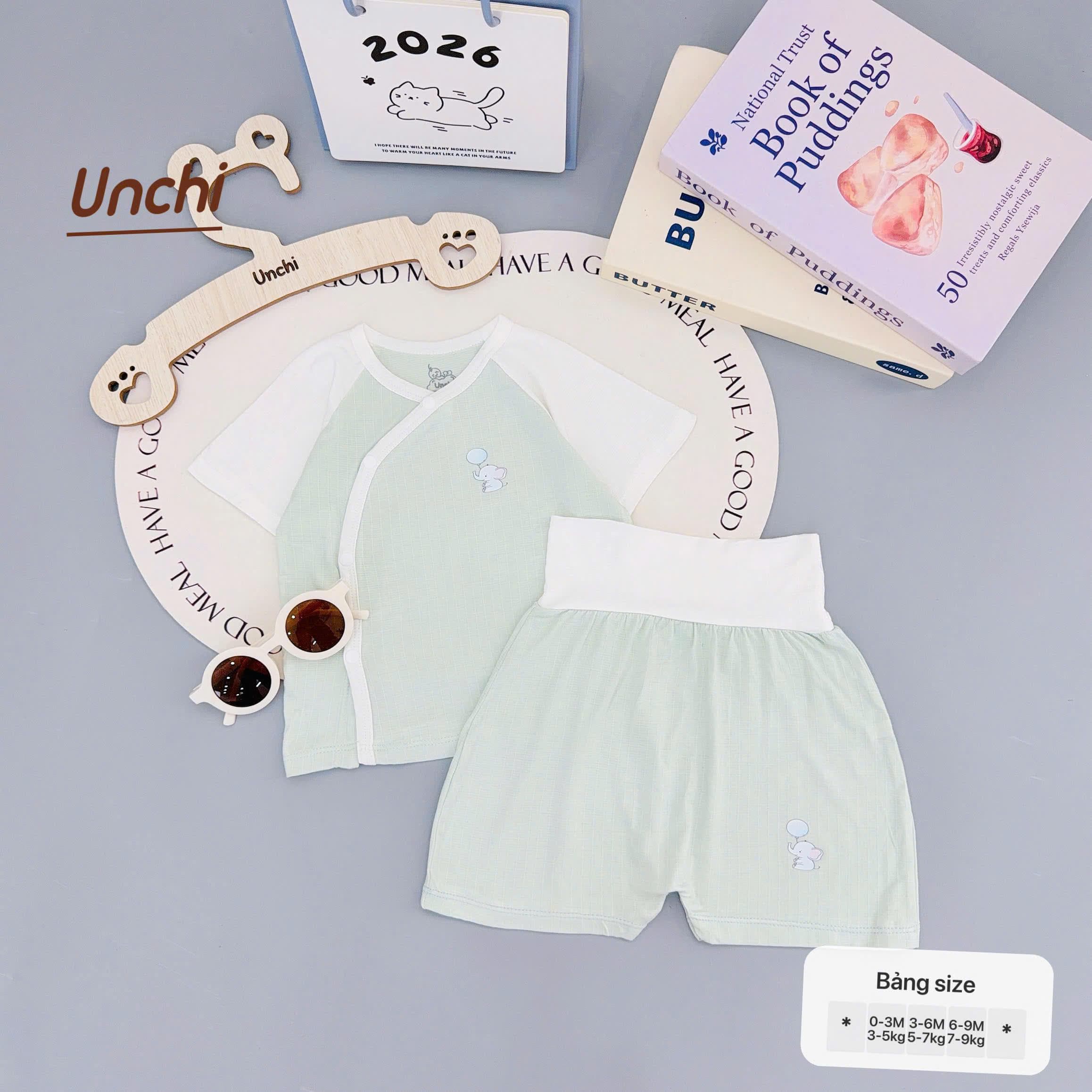 Bộ Sơ Sinh Cộc Tay UNCHI Cạp Cao chất liệu Bambo sợi tre Vân Mềm thoáng mát - ảnh 6