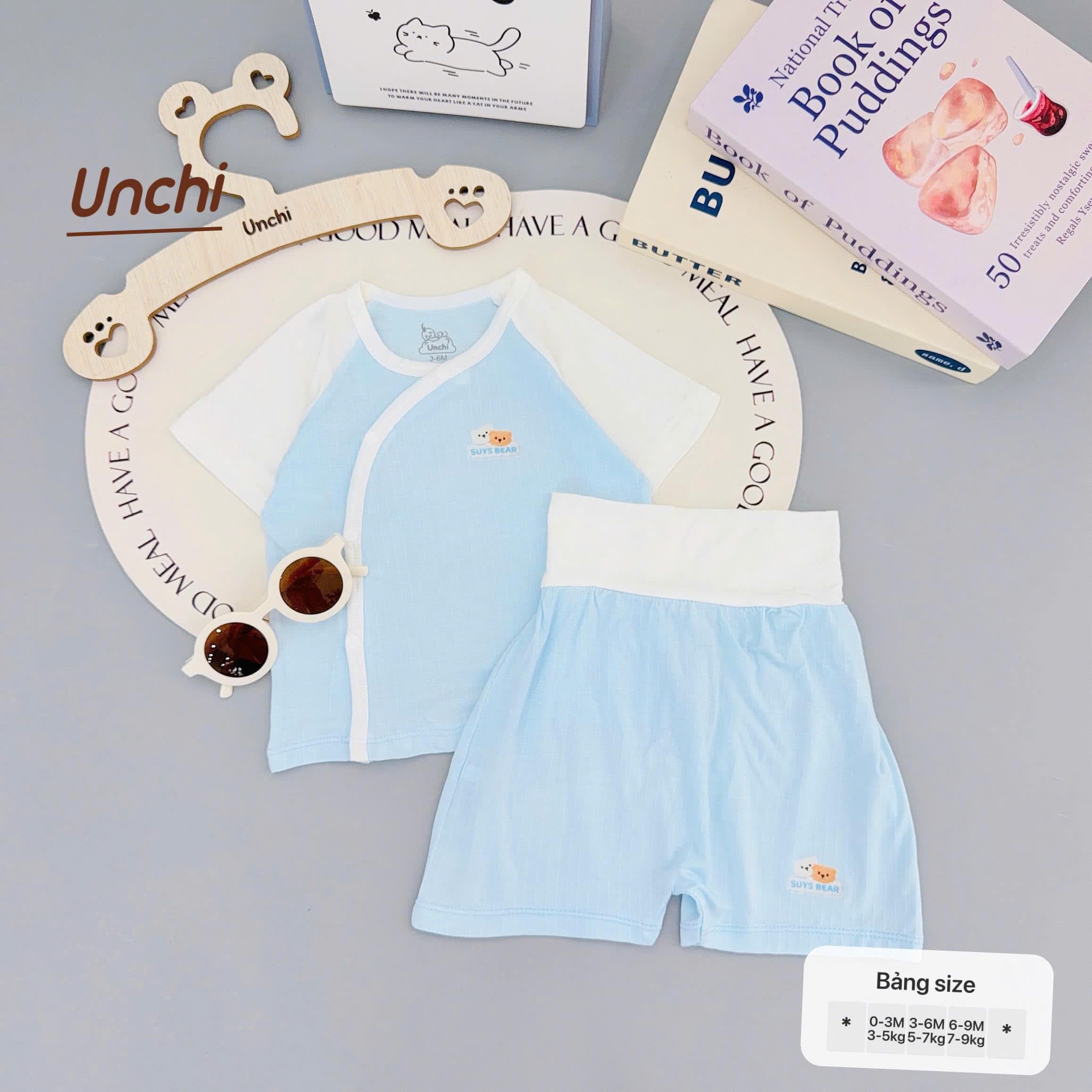 Bộ Sơ Sinh Cộc Tay UNCHI Cạp Cao chất liệu Bambo sợi tre Vân Mềm thoáng mát - ảnh 7