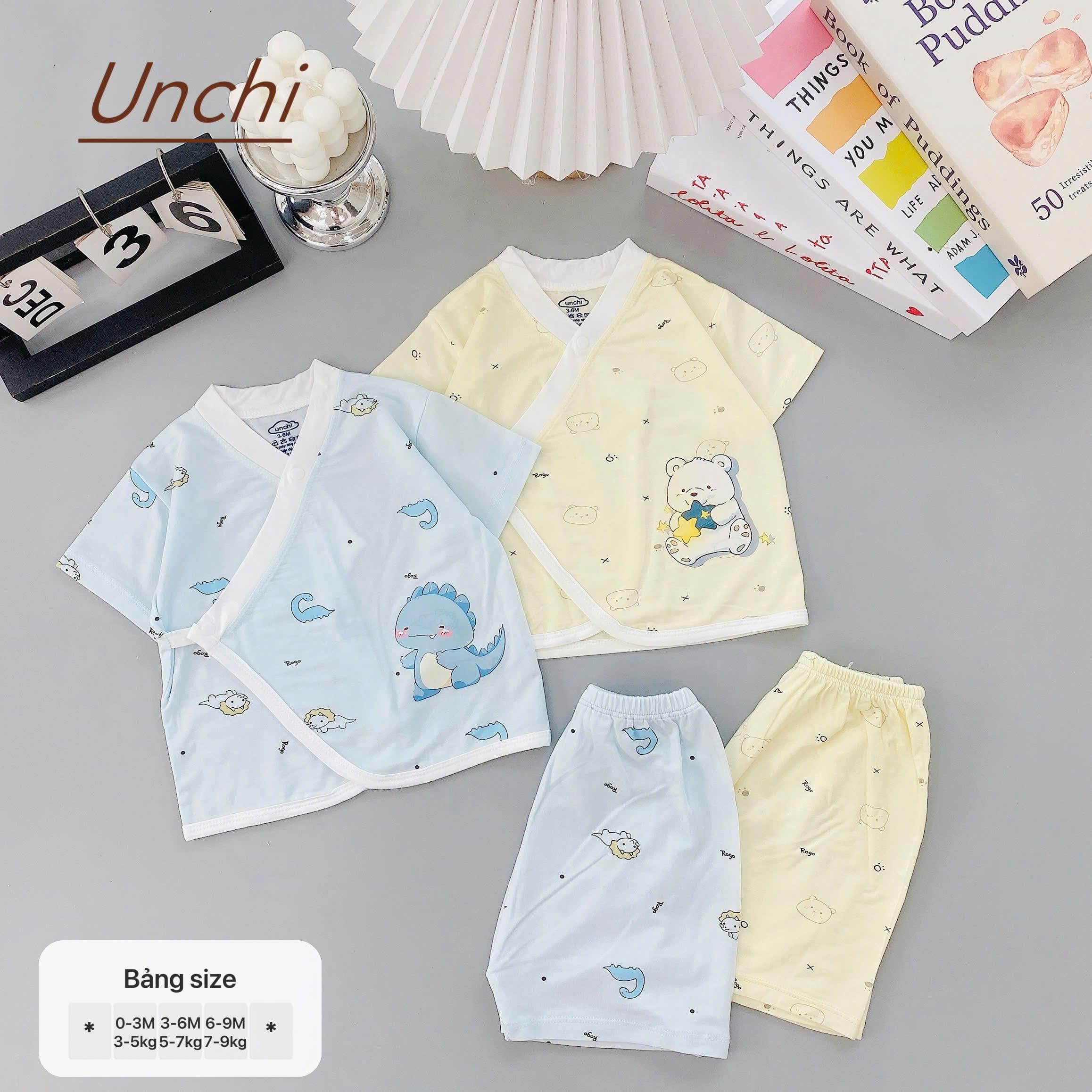 Bộ Cộc Tay Unchi chất liệu pettit phối màu họa tiết xinh