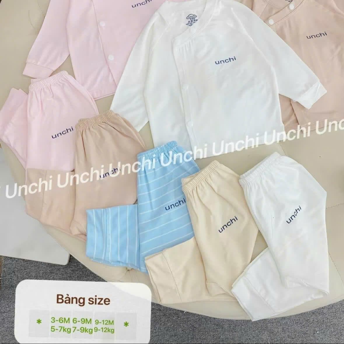 Bộ quần áo sơ sinh dài tay Unchi khuy bấm màu trơn chất liệu pettit mềm mịn mỏng mát cho bé sơ sinh - ảnh 3