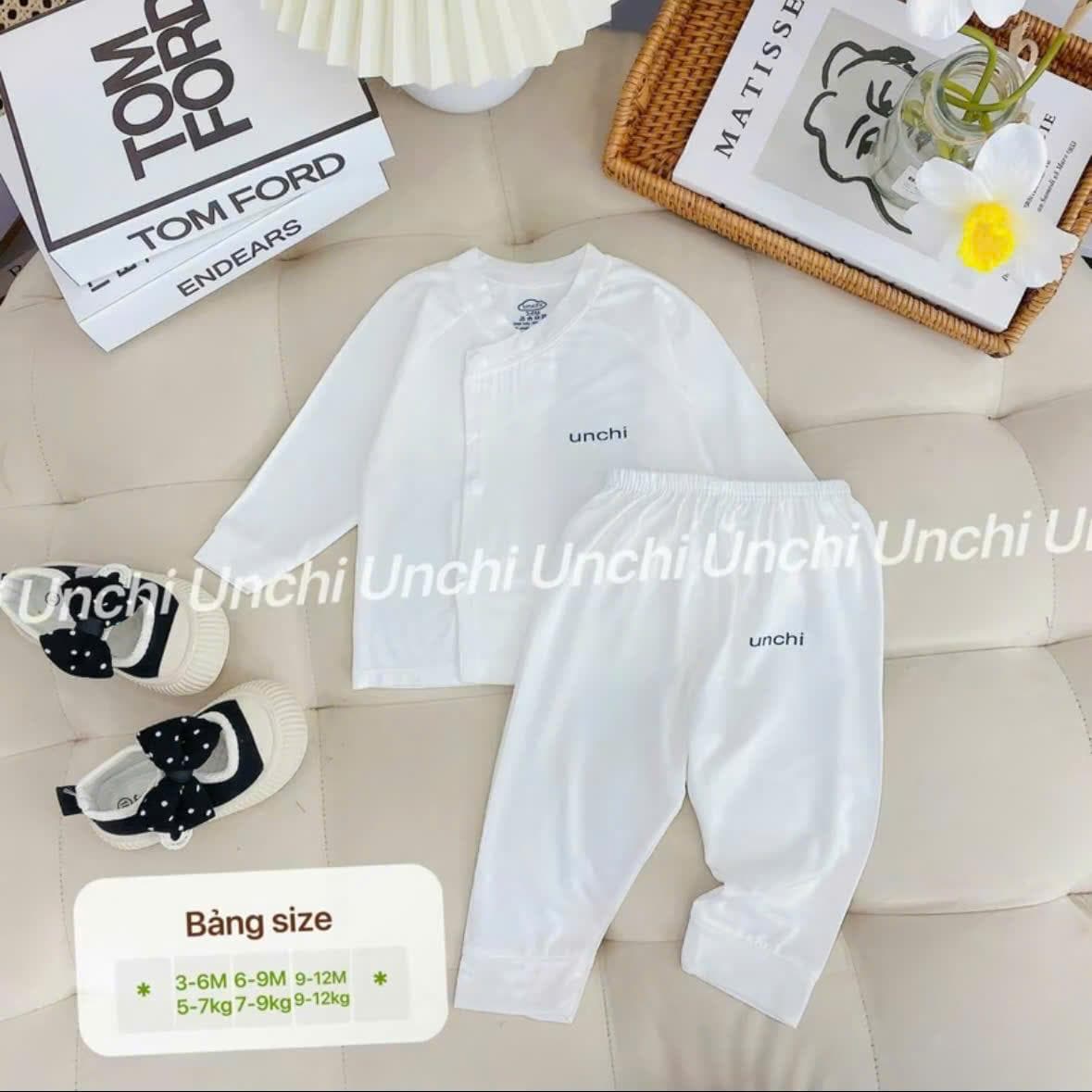 Bộ quần áo sơ sinh dài tay Unchi khuy bấm màu trơn chất liệu pettit mềm mịn mỏng mát cho bé sơ sinh - ảnh 7