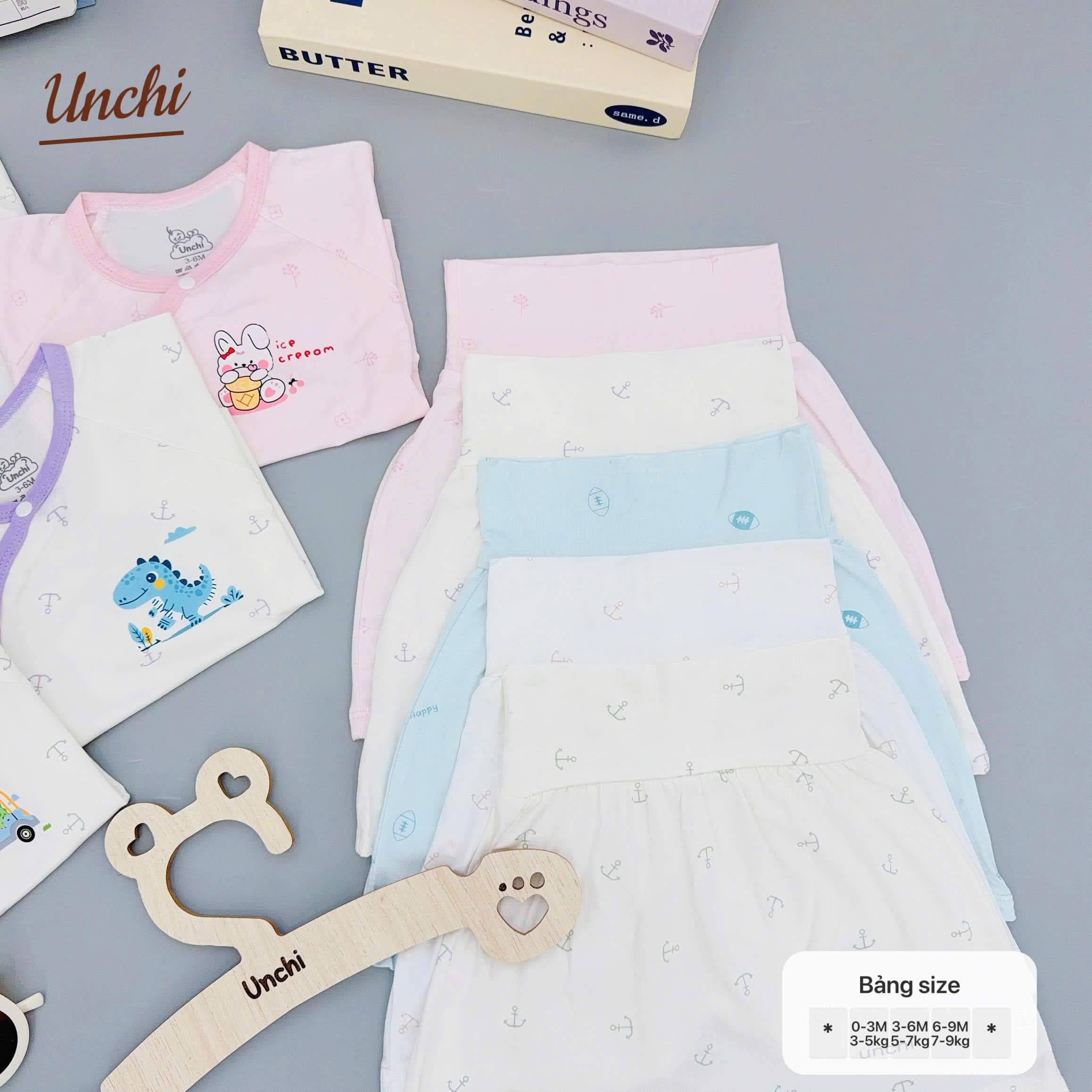 Bộ Sơ sinh Cạp Cao Cộc Tay UNCHI chất vải pettit Bambo mềm mỏng cho bé sơ sinh - ảnh 3