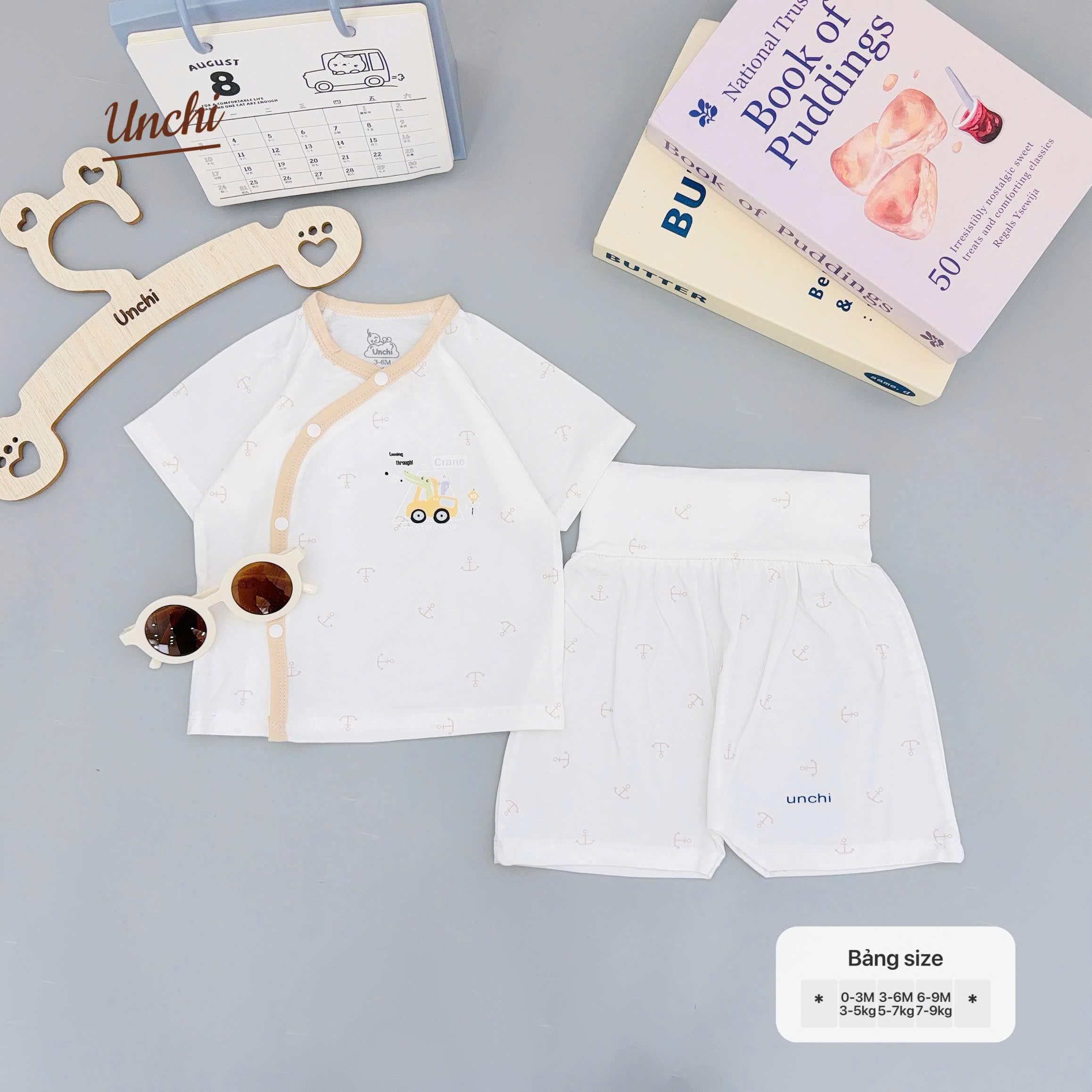 Bộ Sơ sinh Cạp Cao Cộc Tay UNCHI chất vải pettit Bambo mềm mỏng cho bé sơ sinh - ảnh 5