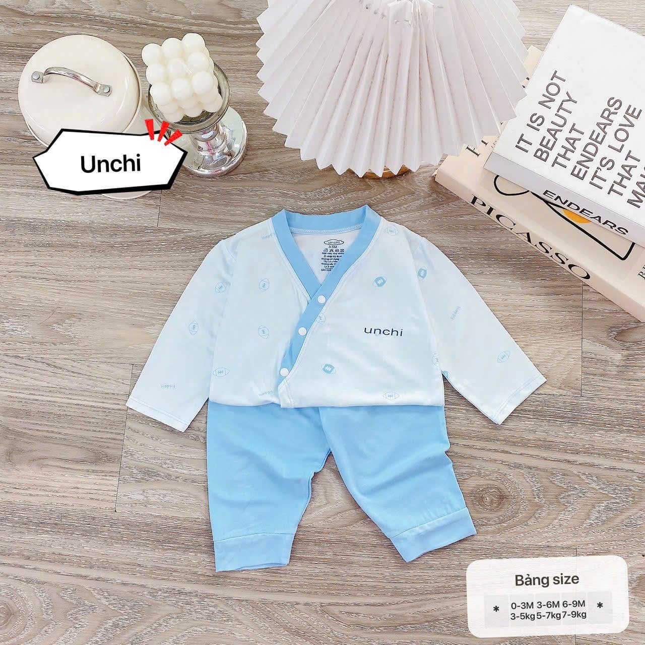 Bộ sơ sinh dài tay Unchi petit bamboo mềm mát trắng họa tiết cho bé sơ sinh - ảnh 5