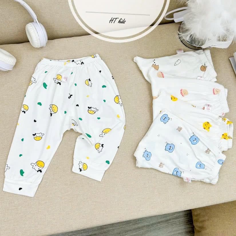 Combo 5 Quần Dài Sơ Sinh Thun Lạnh - Đáp Đũng Đóng Bỉm Thoải Mái, siêu mềm - Trắng Họa Tiết - ảnh 6