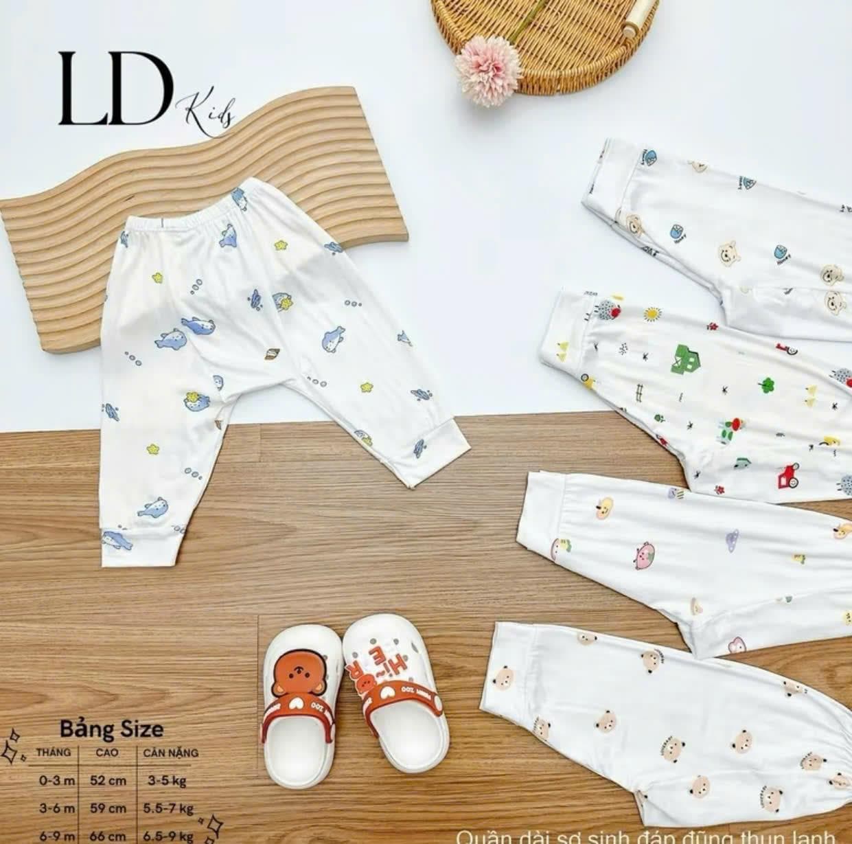 Combo 5 Quần Dài Sơ Sinh Thun Lạnh - Đáp Đũng Đóng Bỉm Thoải Mái, siêu mềm - Trắng Họa Tiết - ảnh 9