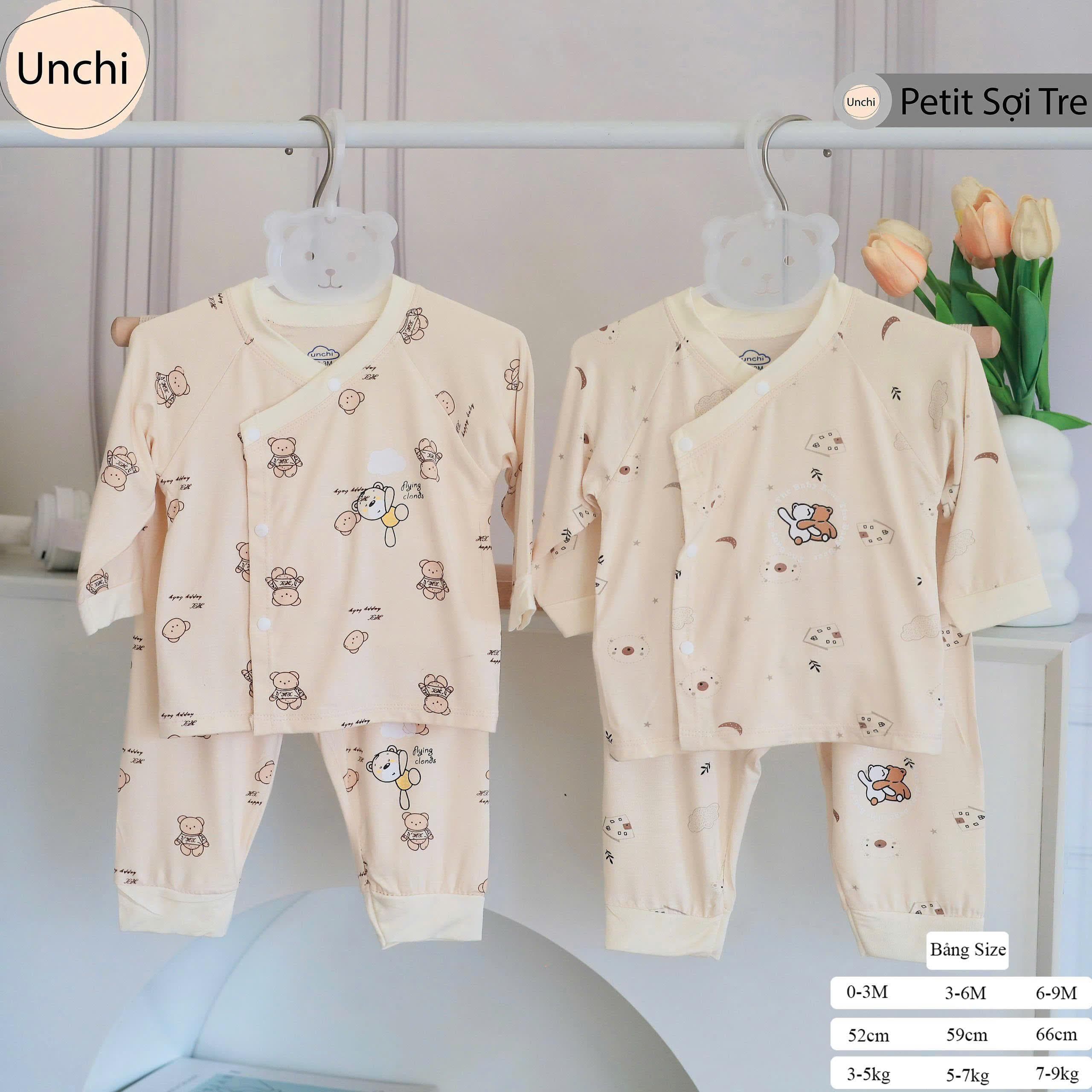 Bộ Dài Tay Nền Kem Chất Pettit Unchi Họa Tiết Xinh Mềm mại, siêu mát - ảnh 3