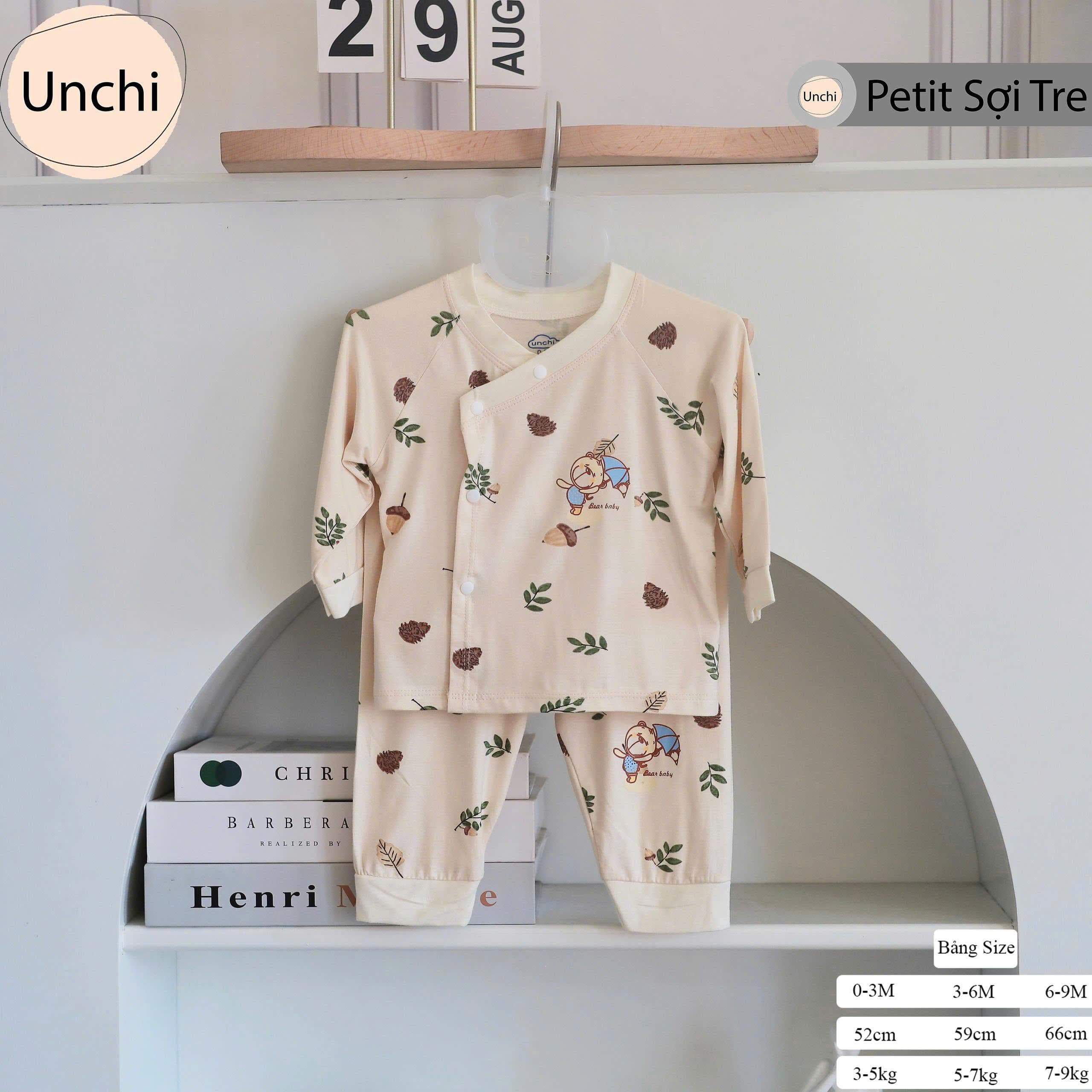 Bộ Dài Tay Nền Kem Chất Pettit Unchi Họa Tiết Xinh Mềm mại, siêu mát - ảnh 7