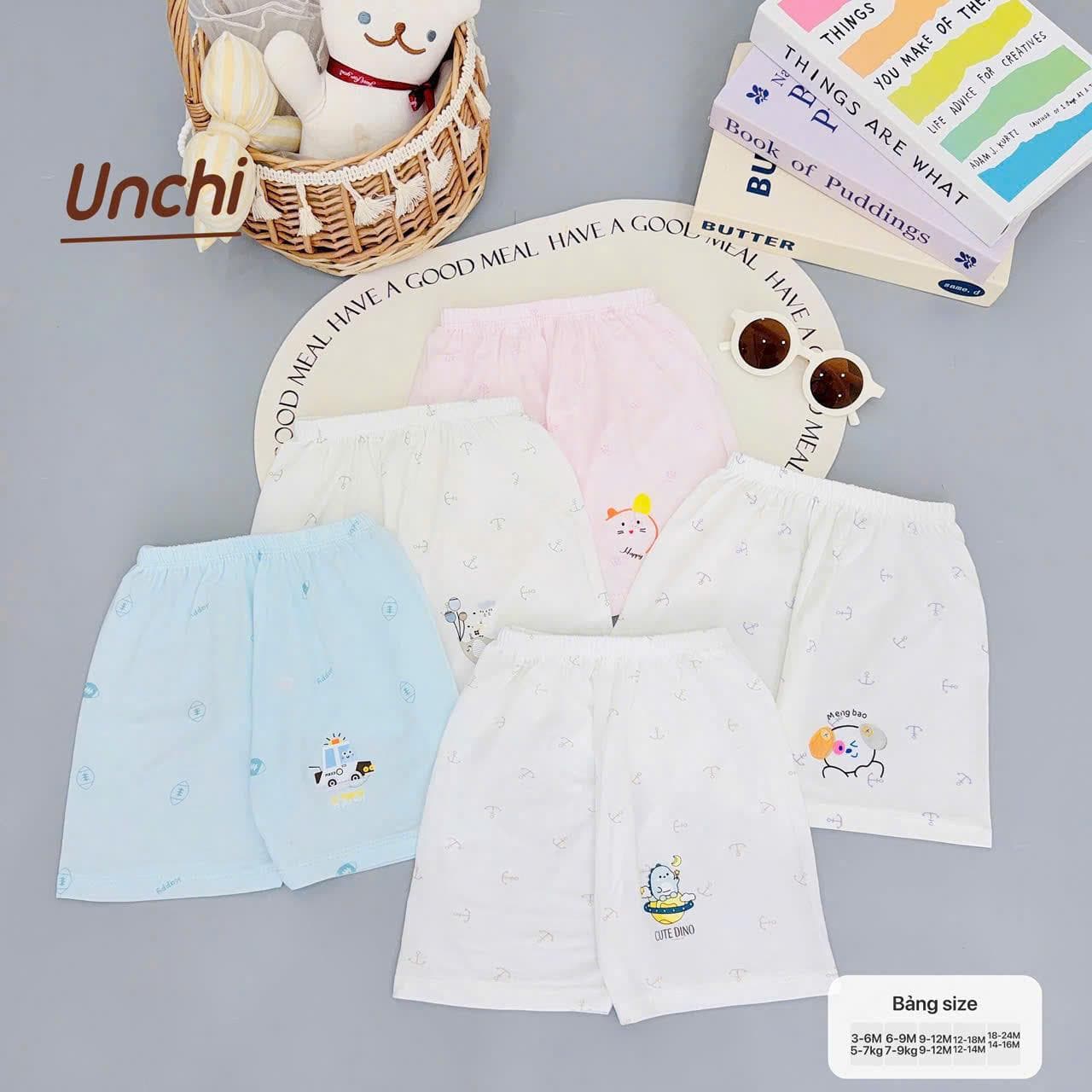 Combo 3 Quần Cộc Sơ Sinh Unchi Vải Pettit Mềm Mỏng Mát Cho Bé