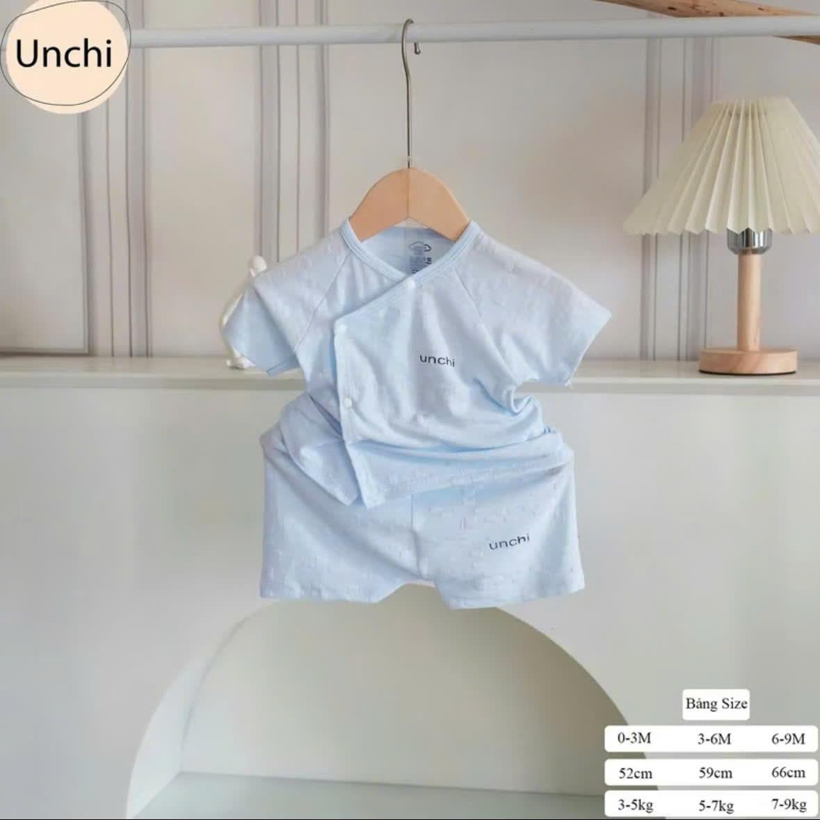 Bộ sơ sinh cộc tay Unchi vải petit bamboo vân nổi mềm mát cho bé sơ sinh - ảnh 9