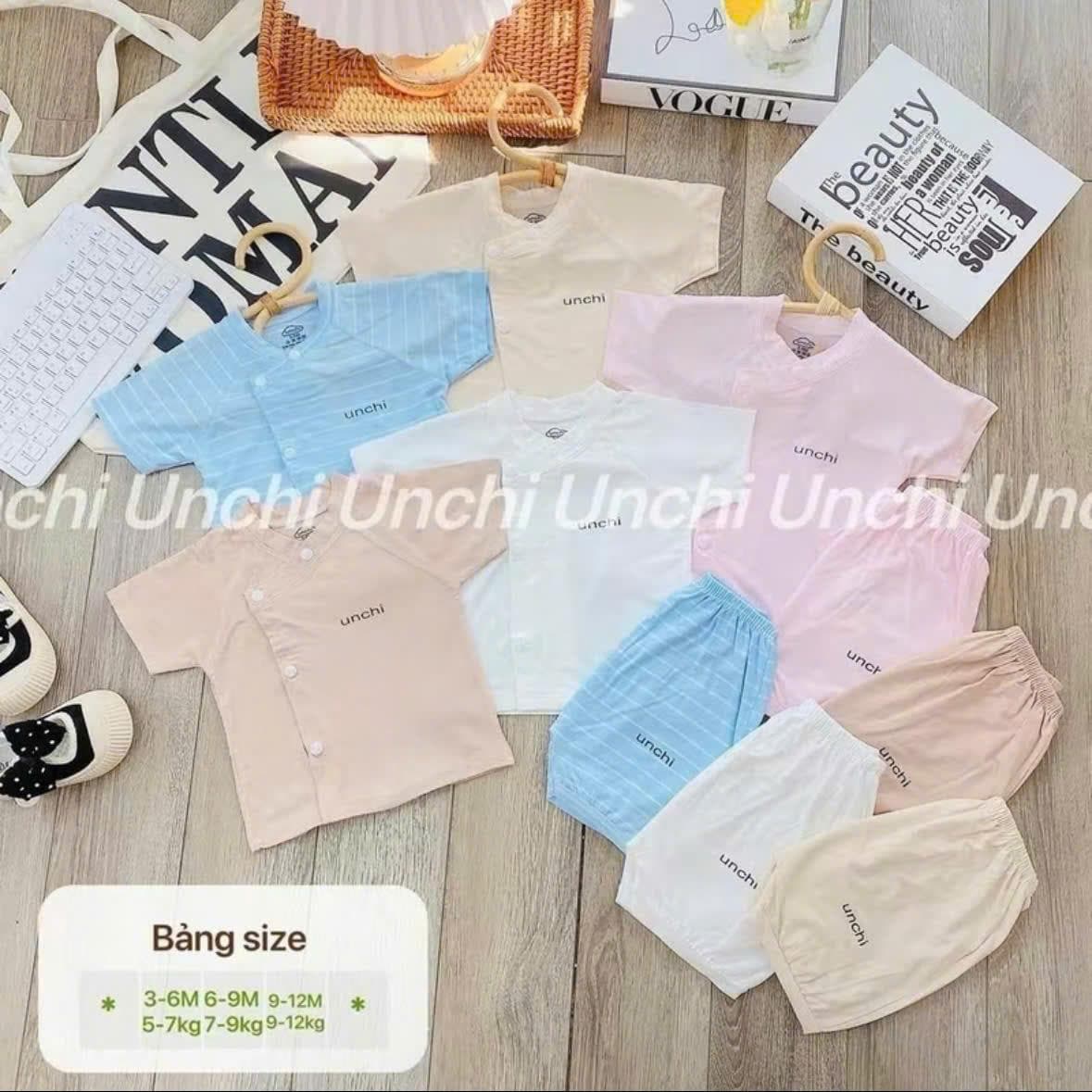 Bộ quần áo sơ sinh cộc tay Unchi vải petit mềm mịn mỏng mát cho bé
