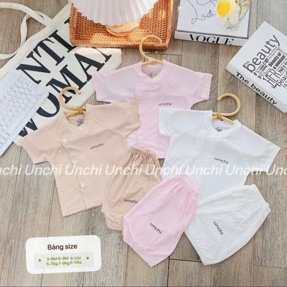 Bộ quần áo sơ sinh cộc tay Unchi vải petit mềm mịn mỏng mát cho bé - ảnh 3