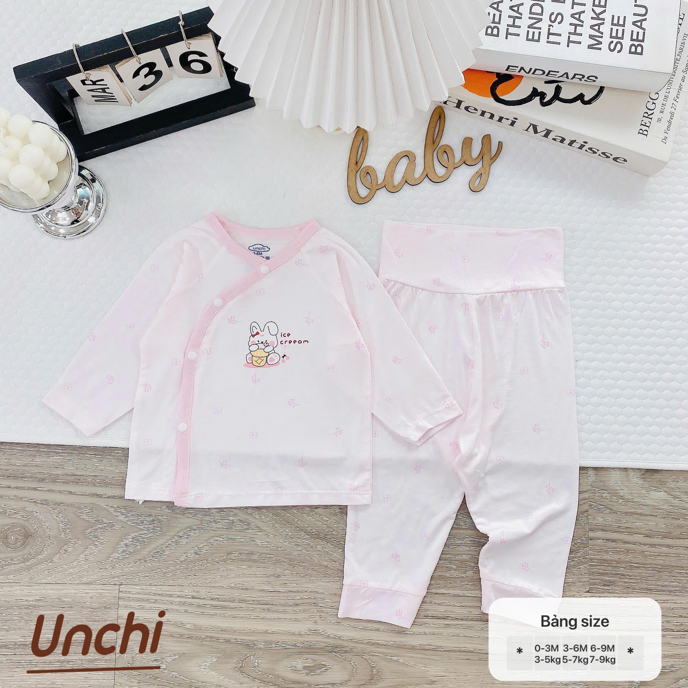 Bộ Quần Áo Dài Tay Pettit Unchi Cạp Cao mềm mịn màng co giãn cho bé sơ sinh 0-9 tháng - ảnh 7