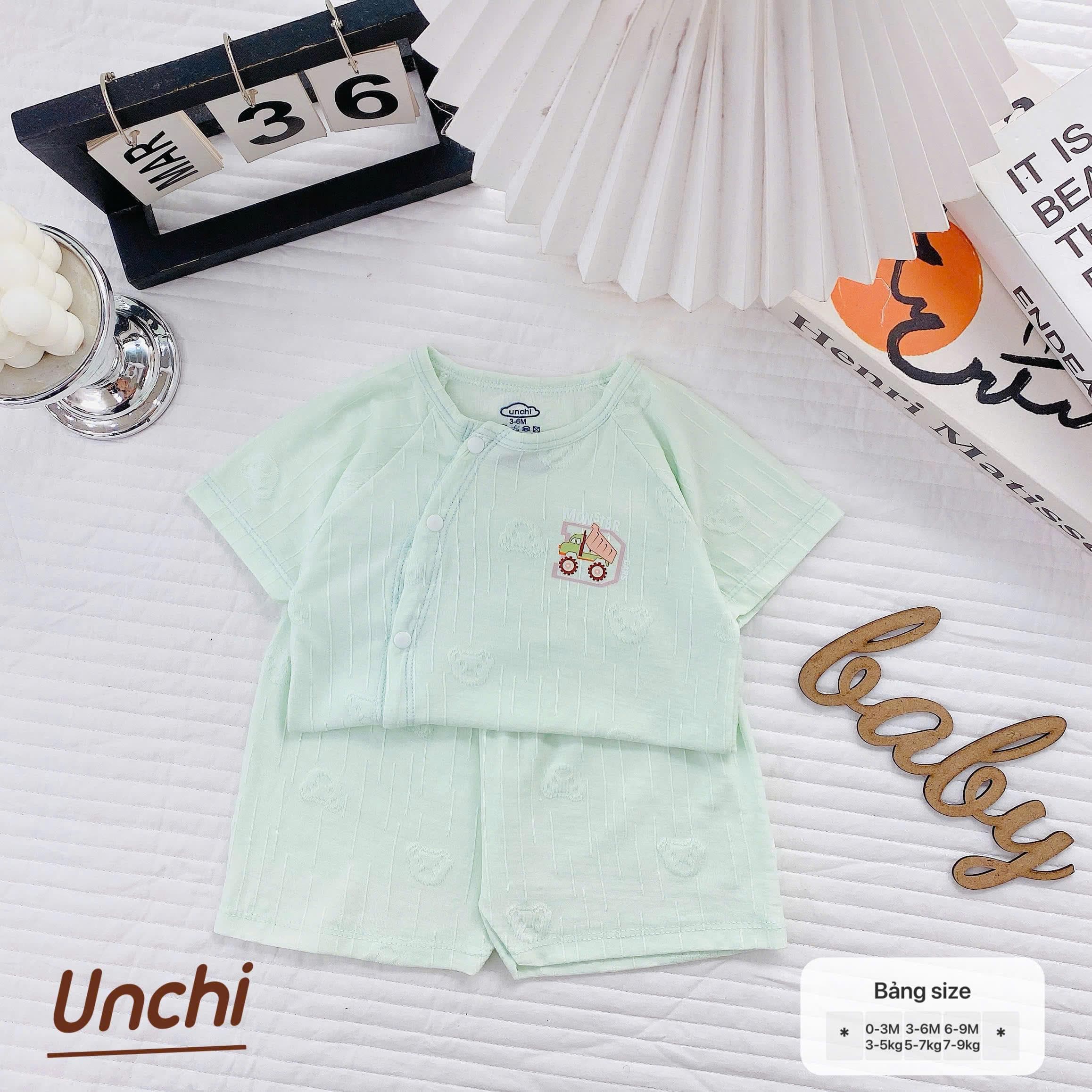 Bộ Cộc Tay Pettit Vân Nổi Thông Hơi Unchi mềm mại co giãn cho bé sơ sinh 0-9 tháng - ảnh 7