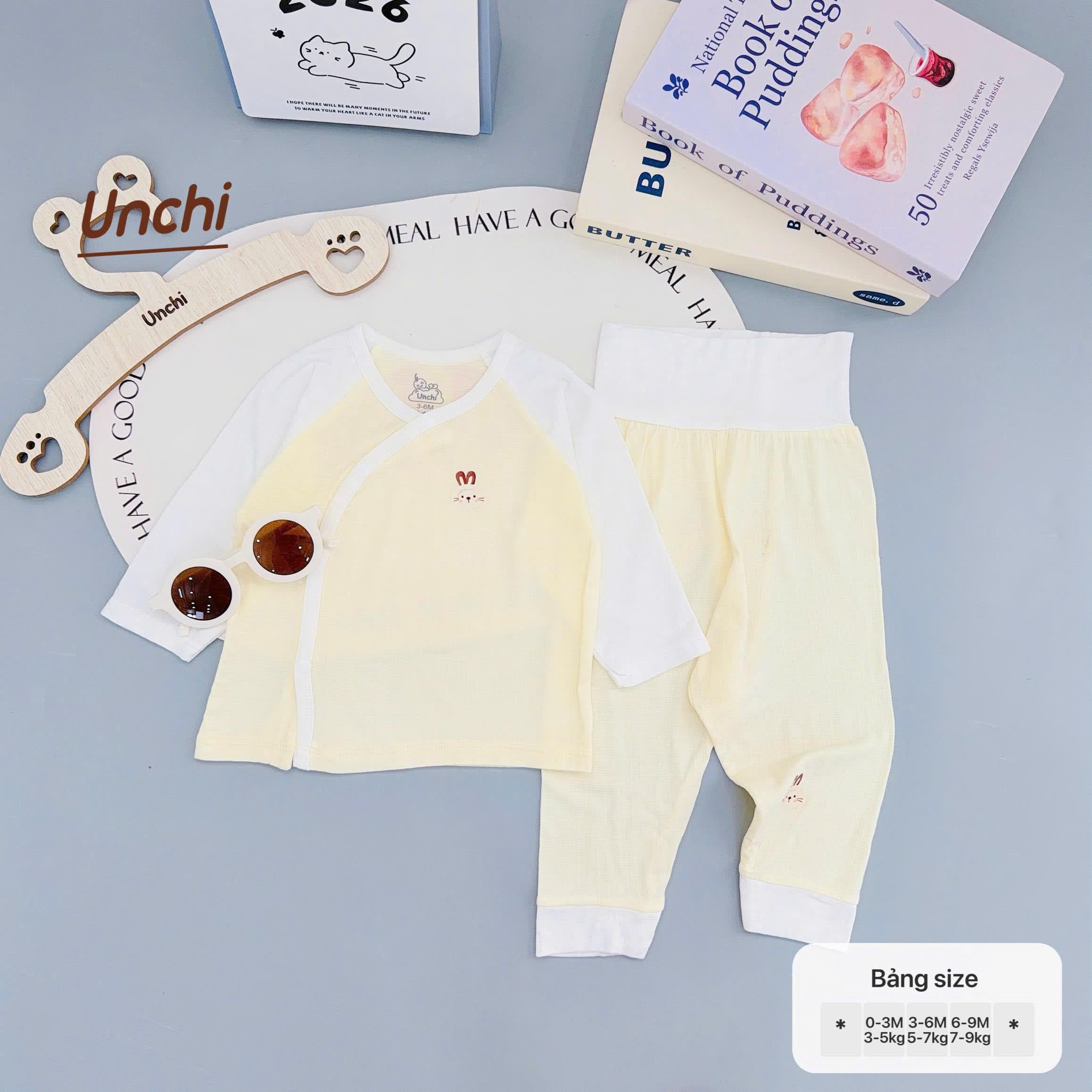 Bộ Sơ Sinh Dài Tay UNCHI Cạp Cao chất liệu Bambo sợi tre Vân Mềm thoáng mát - ảnh 5