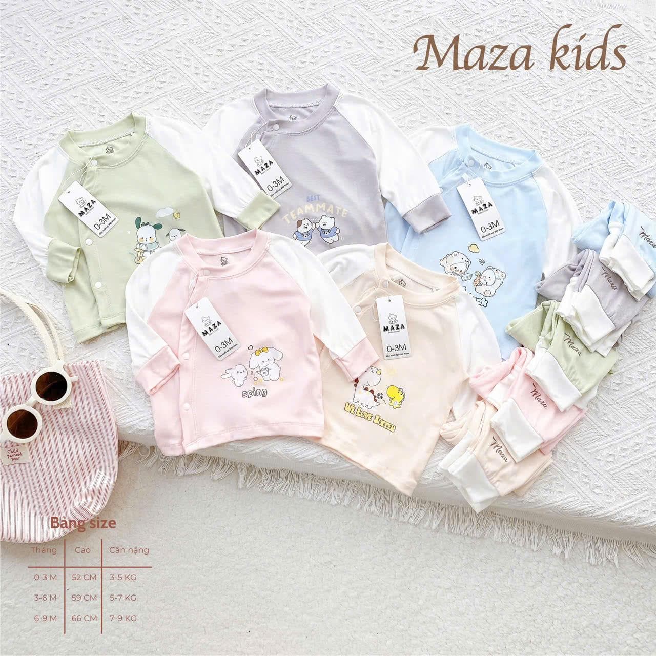 Bộ Quần Áo Dài Tay Cạp Cao MaZa Kids Mềm mại mịn nhẹ co giãn cho trẻ sơ sinh 0-9 tháng