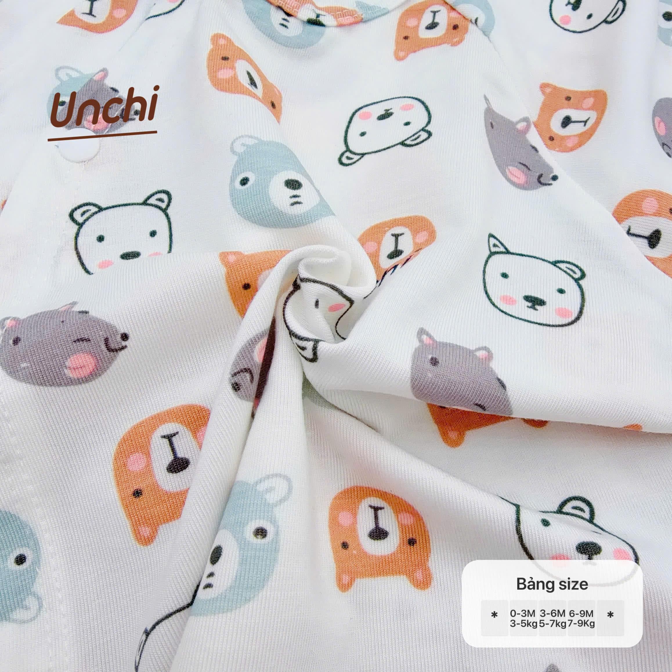 Bộ sơ sinh dài tay Unchi vạt 2 lớp họa tiết xinh vải petit mềm mát cho bé sơ sinh - ảnh 4