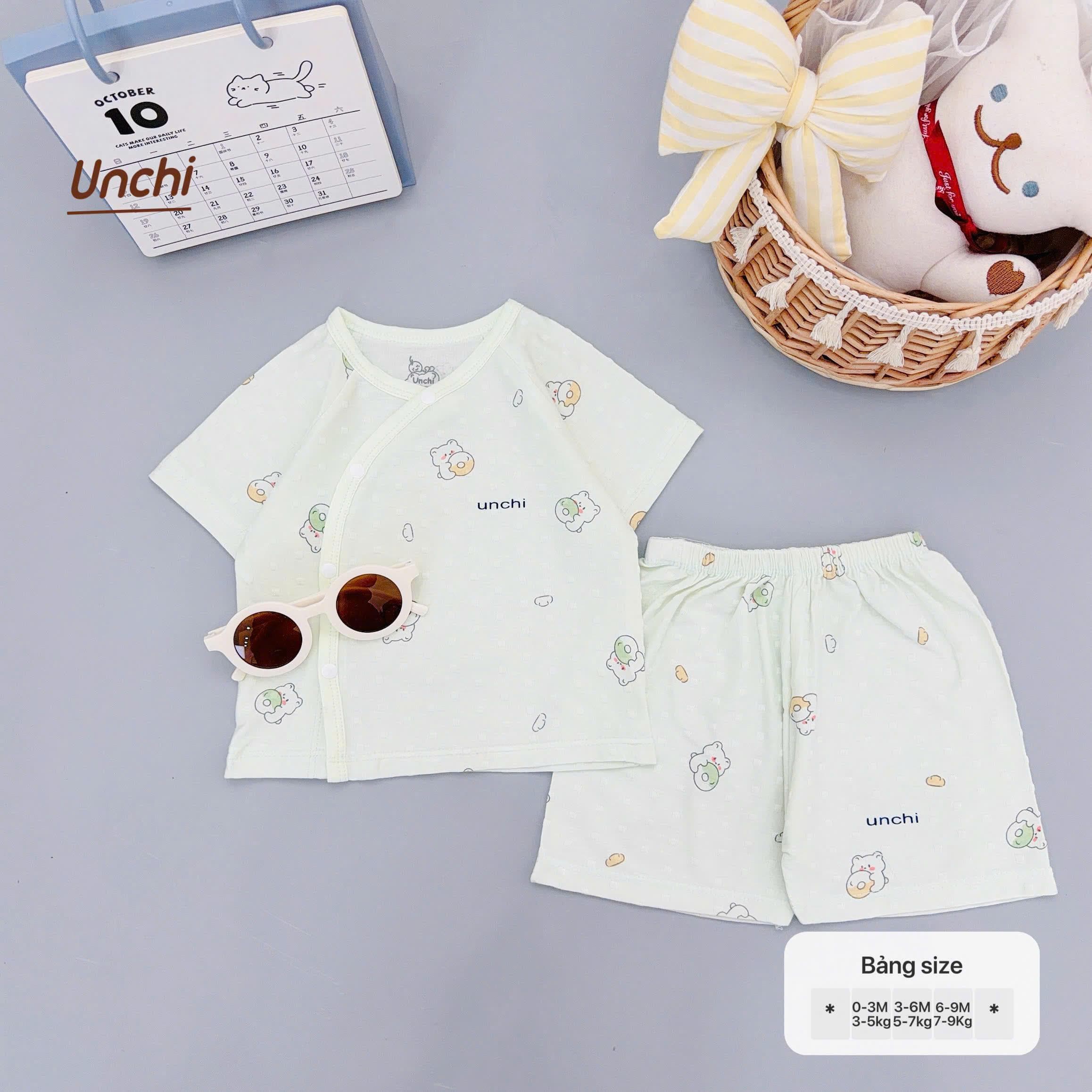 Bộ Cộc Tay Unchi Vân Nổi Hoạ Tiết Xinh, Mềm mỏng thoáng mát - ảnh 3