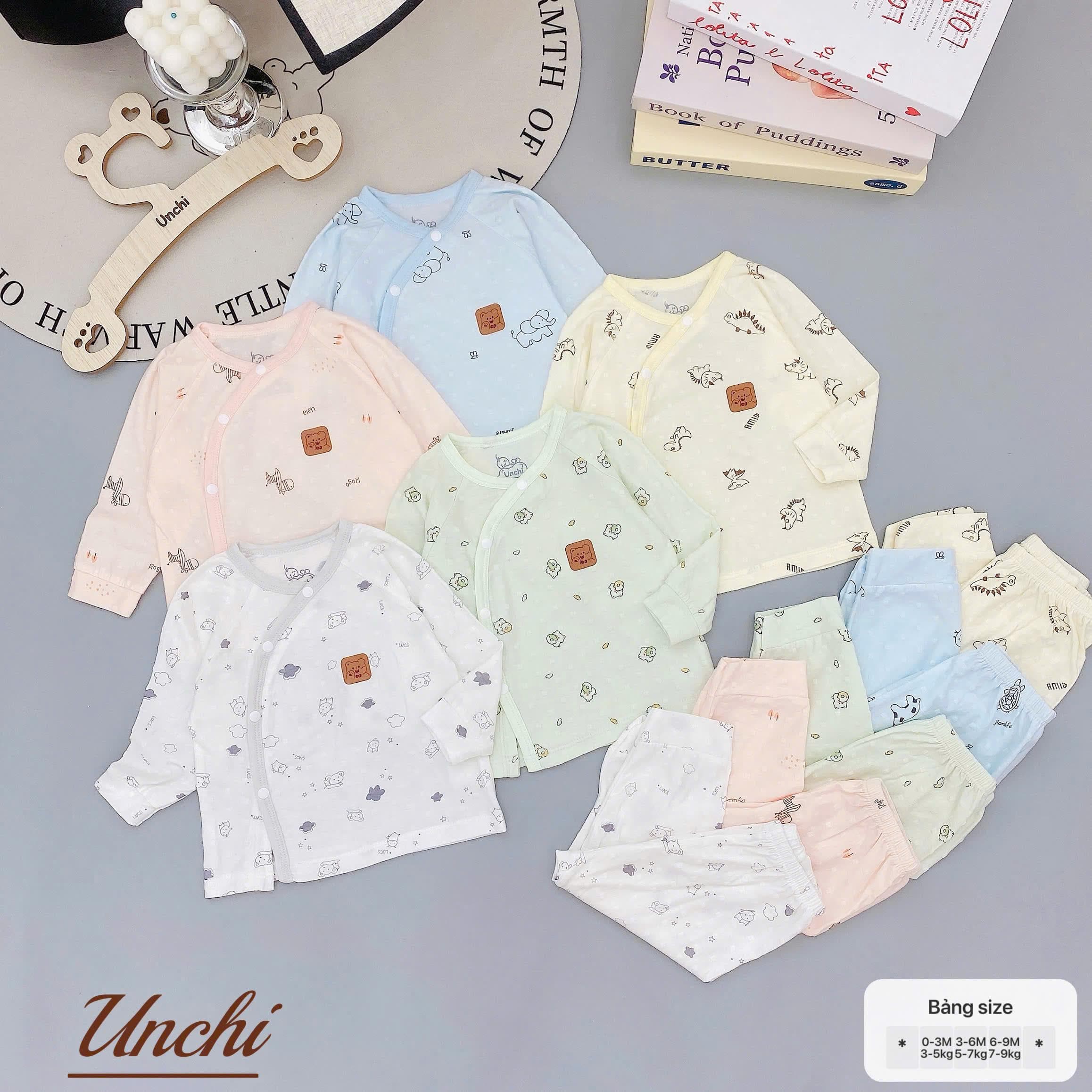 Bộ Dài Tay Unchi Vân Nổi Hoạ Tiết Xinh, Mềm mỏng thoáng mát