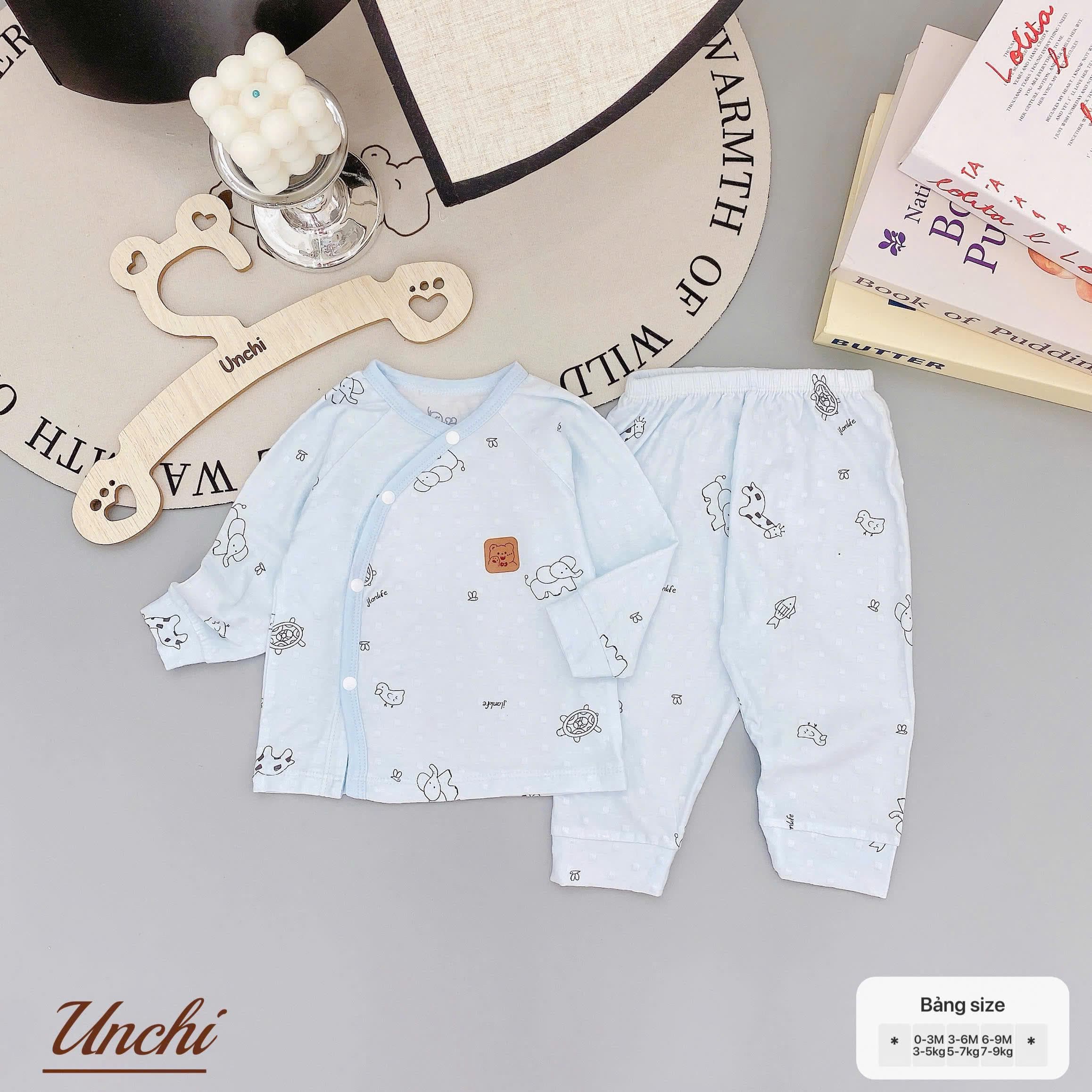 Bộ Dài Tay Unchi Vân Nổi Hoạ Tiết Xinh, Mềm mỏng thoáng mát - ảnh 3