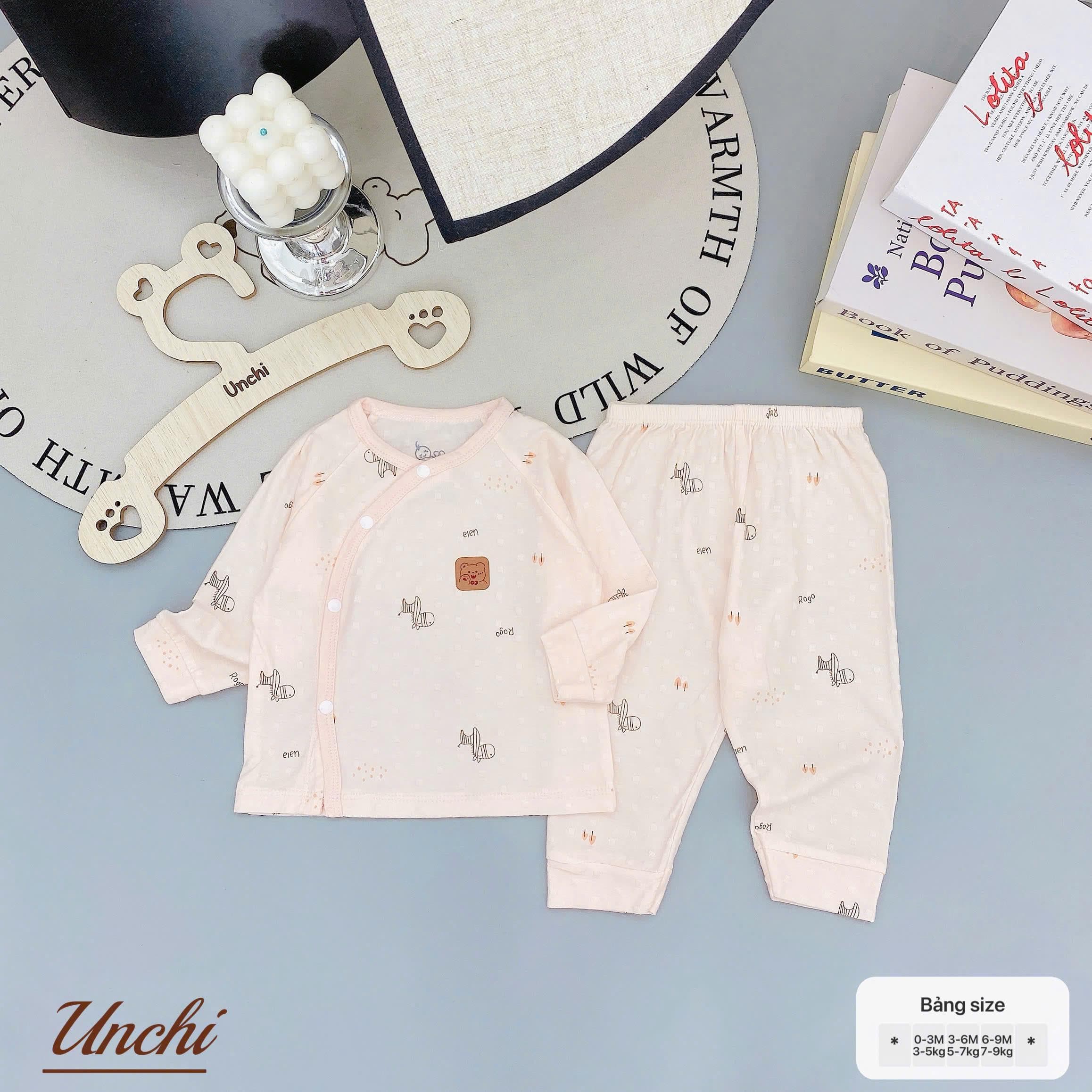 Bộ Dài Tay Unchi Vân Nổi Hoạ Tiết Xinh, Mềm mỏng thoáng mát - ảnh 4