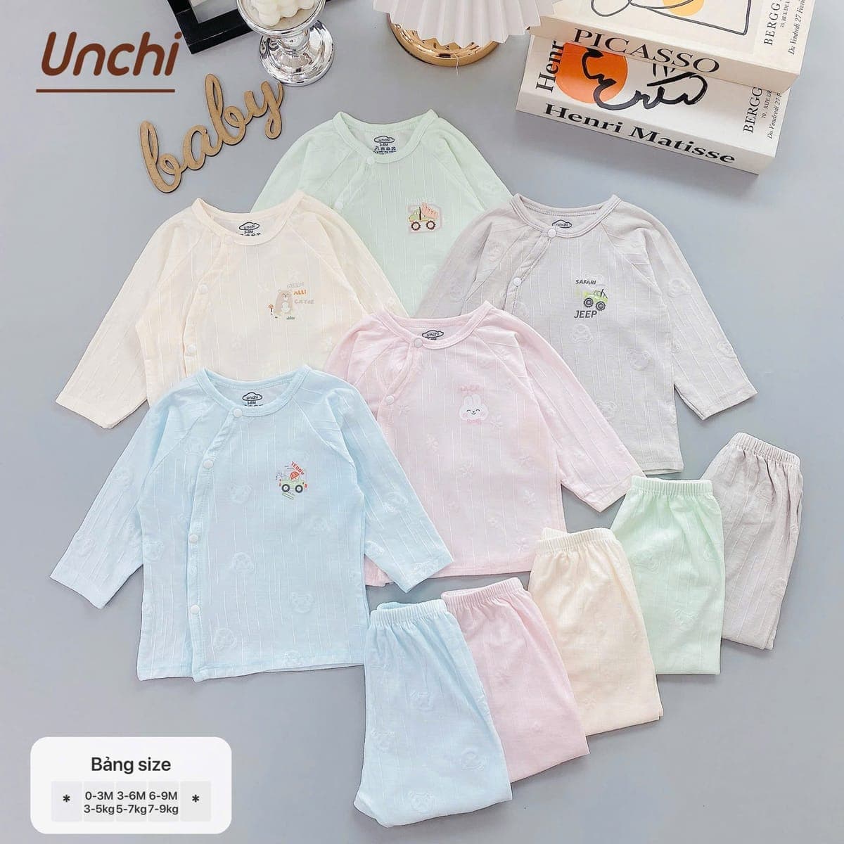 Set đồ bộ sơ sinh Unchi mềm mịn, dễ thương - ảnh 1