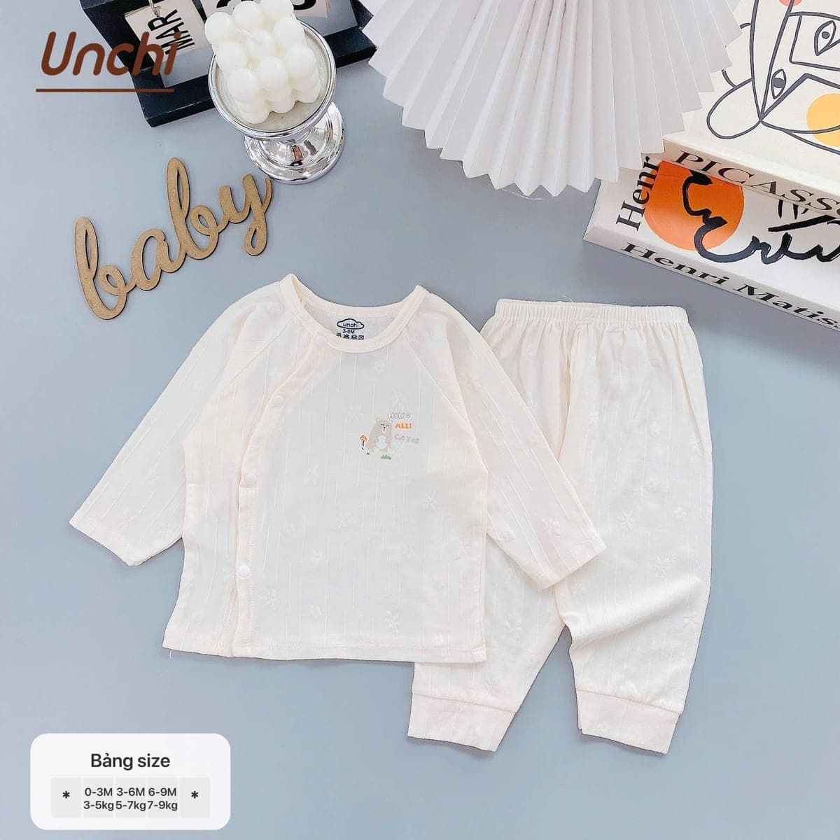 Set đồ bộ sơ sinh Unchi mềm mịn, dễ thương - ảnh 4