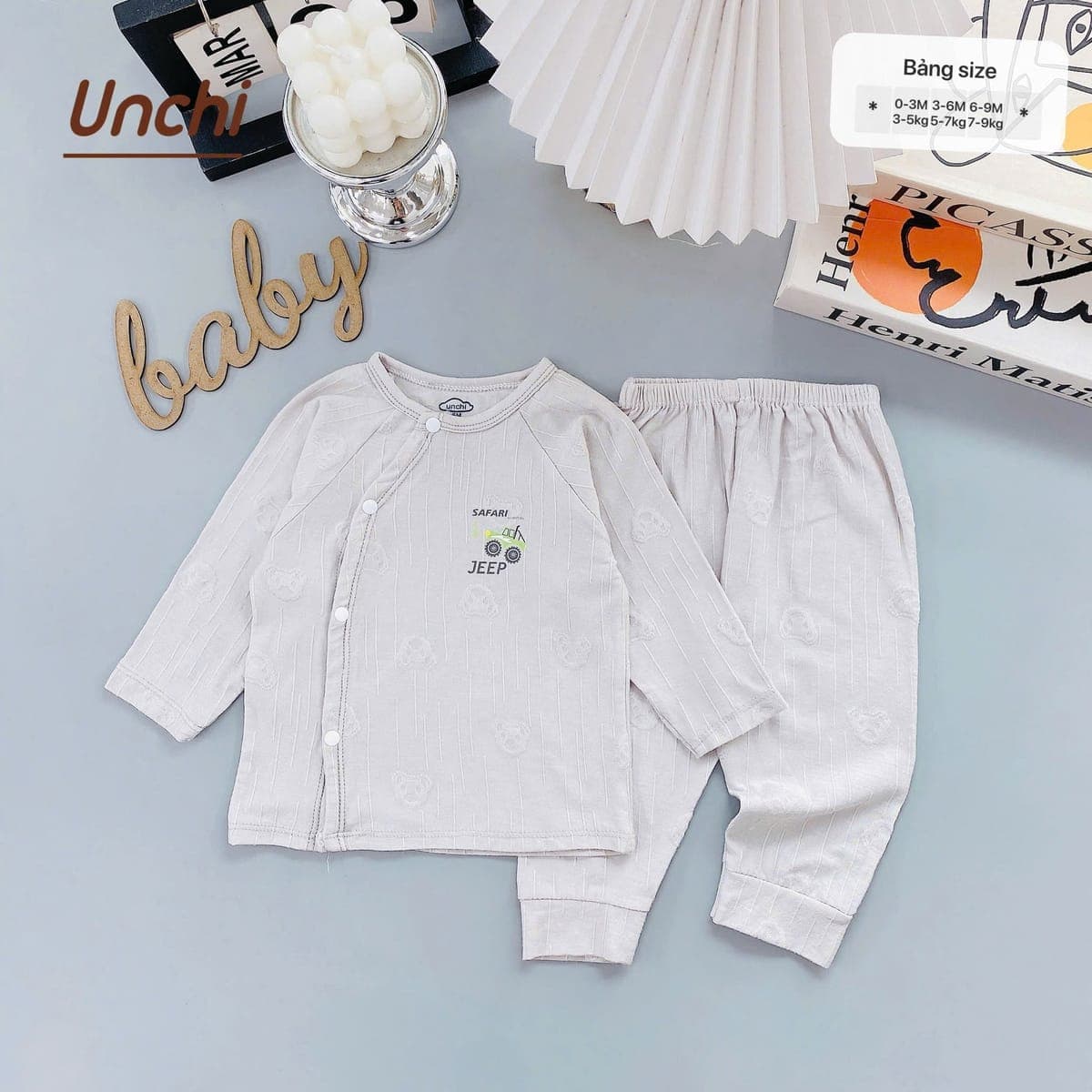 Set đồ bộ sơ sinh Unchi mềm mịn, dễ thương - ảnh 6