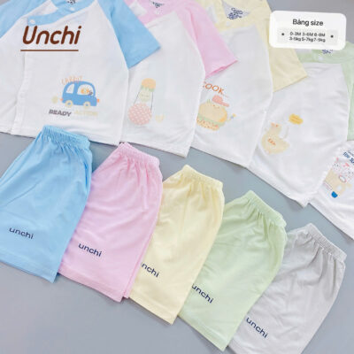 UC6 Bộ Cộc Tay Unchi Phối màu chất liệu pettit bambo cho bé 3-9kg - Ảnh chính