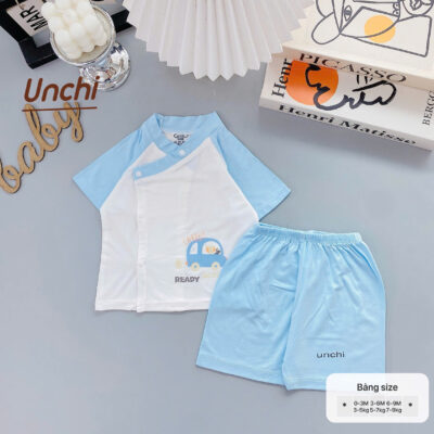 UC6 Bộ Cộc Tay Unchi Phối màu chất liệu pettit bambo cho bé 3-9kg - Ảnh 2