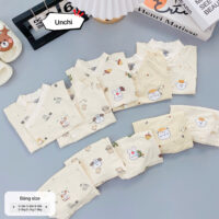 UC7 Bộ Cộc tay Unchi nền kem họa tiết xinh chất liệu pettit bambo cho bé 3-9kg - Ảnh chính