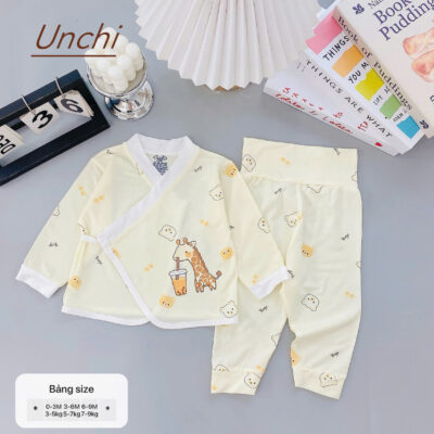 UD7 Bộ dài tay Unchi cạp cao dáng kimono cho bé 3-9kg - Ảnh 2