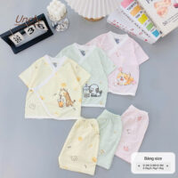 UC8 Bộ Cộc tay Unchi cạp cao dáng kimono cho bé 3-9kg - Ảnh 2