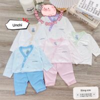 UD1 Bộ cộc tay Unchi Viền Cổ chất liệu pettit bambo cho bé 3-9kg - Ảnh 2