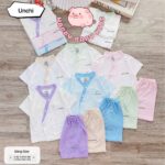 UC1 Bộ cộc tay Unchi Viền Cổ chất liệu pettit bambo cho bé 3-9kg - Ảnh chính