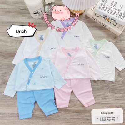 UD1 Bộ cộc tay Unchi Viền Cổ chất liệu pettit bambo cho bé 3-9kg - Ảnh chính