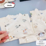 UC7 Bộ Cộc tay Unchi nền kem họa tiết xinh chất liệu pettit bambo cho bé 3-9kg - Ảnh 6