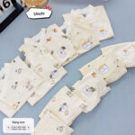 UC7 Bộ Cộc tay Unchi nền kem họa tiết xinh chất liệu pettit bambo cho bé 3-9kg - Ảnh 8