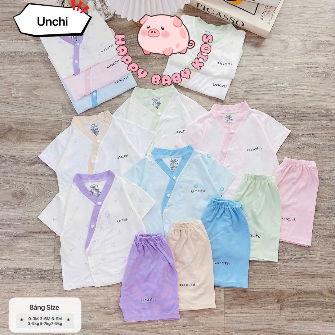 UC1 Bộ cộc tay Unchi Viền Cổ chất liệu pettit bambo cho bé 3-9kg - Ảnh chính