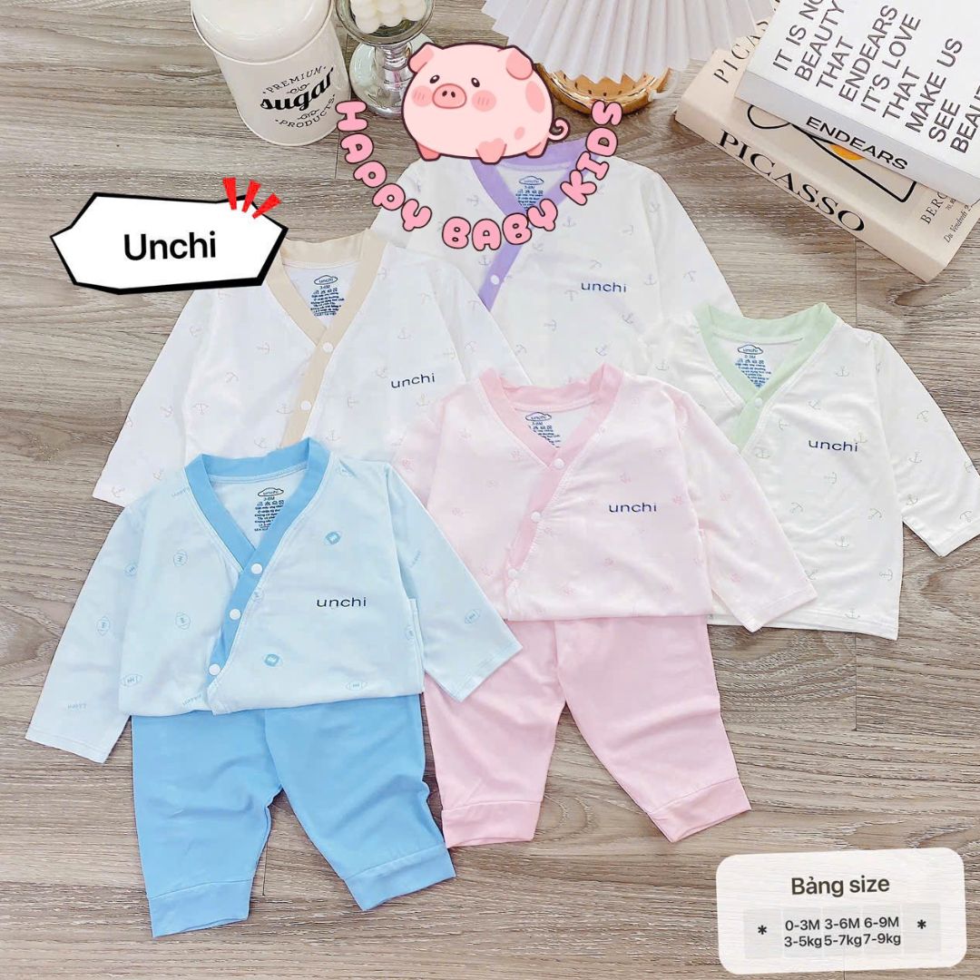UD1 Bộ cộc tay Unchi Viền Cổ chất liệu pettit bambo cho bé 3-9kg - Ảnh chính