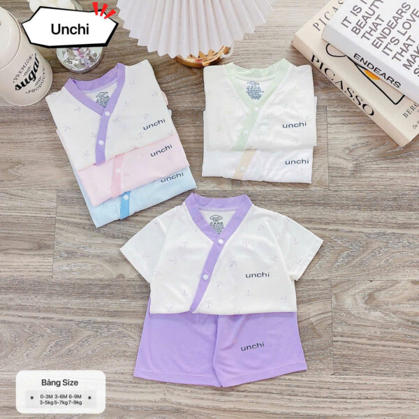 UC1 Bộ cộc tay Unchi Viền Cổ chất liệu pettit bambo cho bé 3-9kg - Ảnh 7