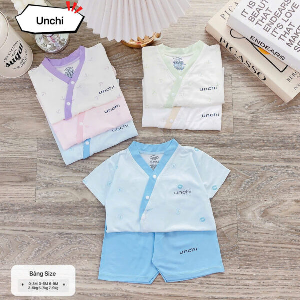 UC1 Bộ cộc tay Unchi Viền Cổ chất liệu pettit bambo cho bé 3-9kg - Ảnh 13