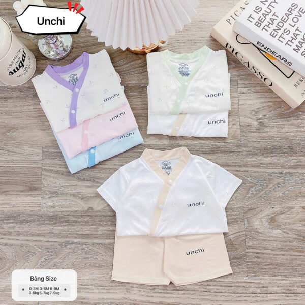 UC1 Bộ cộc tay Unchi Viền Cổ chất liệu pettit bambo cho bé 3-9kg - Ảnh 19