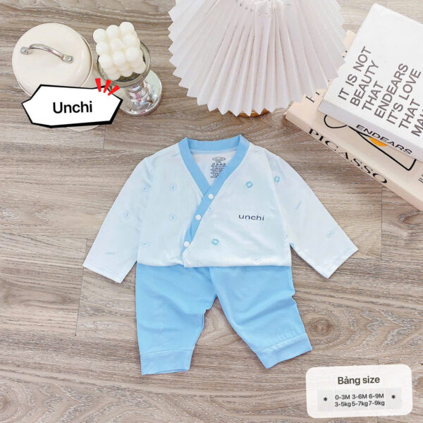 UD1 Bộ cộc tay Unchi Viền Cổ chất liệu pettit bambo cho bé 3-9kg - Ảnh 3
