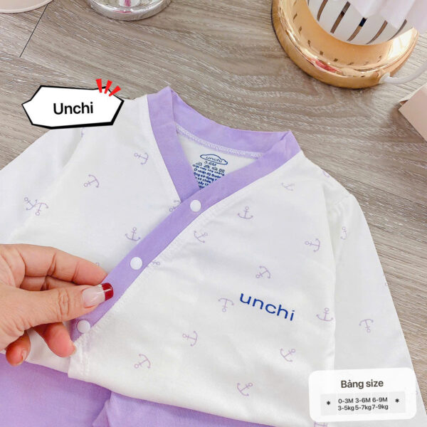 UD1 Bộ cộc tay Unchi Viền Cổ chất liệu pettit bambo cho bé 3-9kg - Ảnh 4