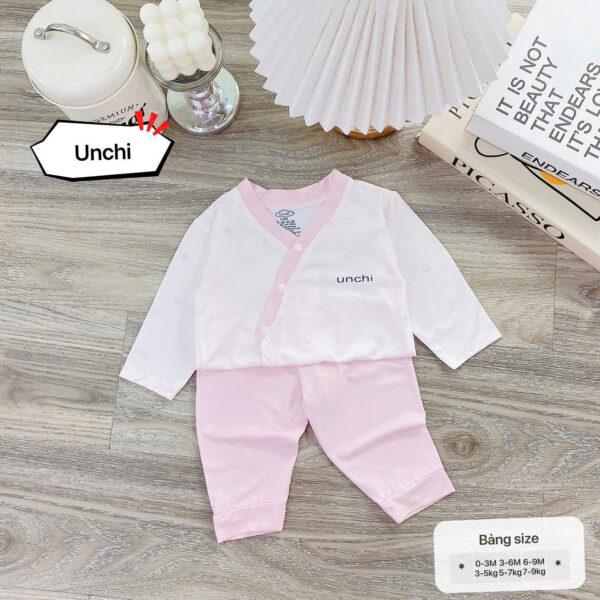 UD1 Bộ cộc tay Unchi Viền Cổ chất liệu pettit bambo cho bé 3-9kg - Ảnh 5