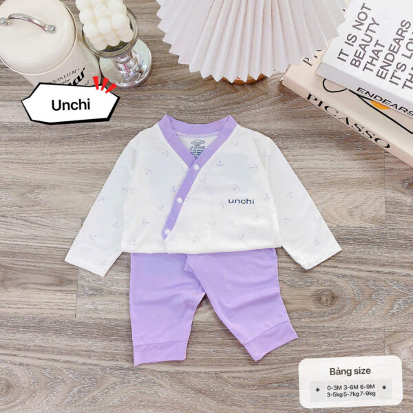 UD1 Bộ cộc tay Unchi Viền Cổ chất liệu pettit bambo cho bé 3-9kg - Ảnh 7