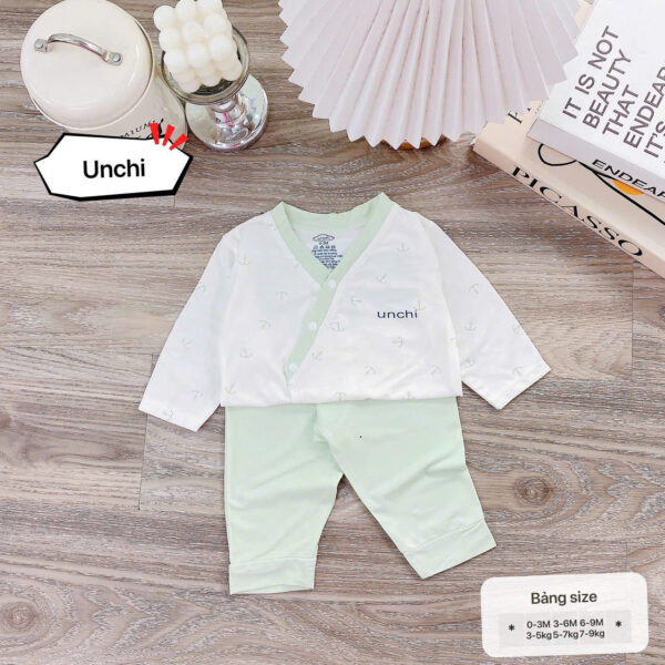 UD1 Bộ cộc tay Unchi Viền Cổ chất liệu pettit bambo cho bé 3-9kg - Ảnh 10