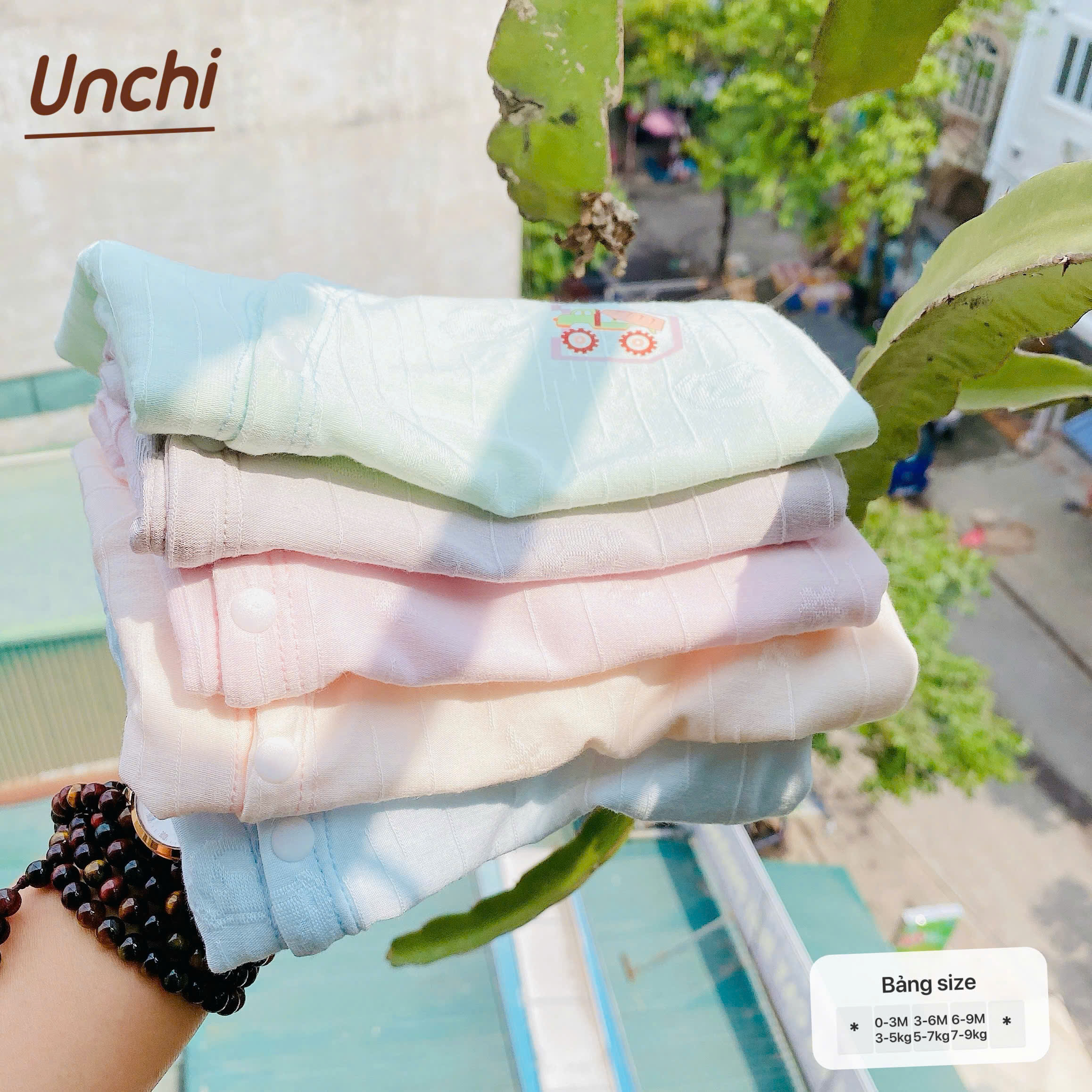 UC5 Bộ Cộc tay thông hơi Unchi chất liệu pettit thông hơi bambo cho bé 3-9kg - Ảnh 2